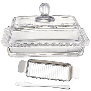 ‌Clear Glass Butter Dish with Lid  6.7in Glsss Container Serving Butter Storage Container for Fridge 