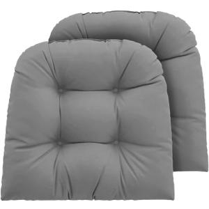 Outdoor Chair Cushions Set of 2, 22x22x4 Inch Seat Pads with Ties for Patio Wicker Chairs Garden Dining Chair, Indoor Outside Use, Fade-Resistant & Waterproof, Light Gray