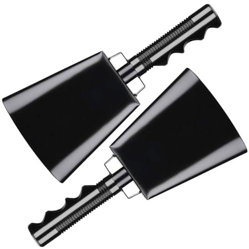 Deke Home - 2 Pack 10 Inch Steel Cowbells with Handle, Loud Noise Makers for Football, Sports, Parties, Competitions, School Spirit & Safety, Large Hand Bell for Cheering & Percussion Instrument