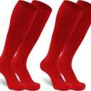 Dsource Unisex Soccer Socks, Knee High Solid Baseball Football Sports Team Socks (Large, Red-2 Pairs)