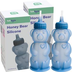 TalkTools Honey Bear Silicone Straw Cup, Dishwasher Safe Baby Drinking Bottle, Premium Food-Grade Material, Honeybear Sippy Cup for Ages 4+ Months, Kids and Toddlers (Single 8oz) (Blue)
