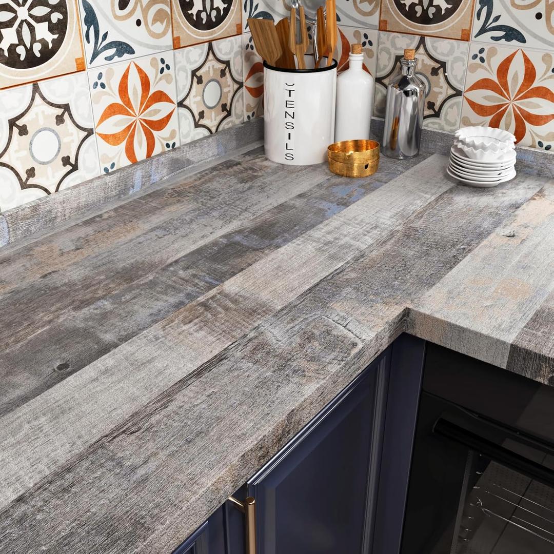 Brown Wood Contact Paper for Countertops Waterproof Shiplap Peel and Stick Wallpaper Removable Countertop Contact Paper Self Adhesive Wood Wallpaper for Kitchen Tables Cabinets 24 x 394