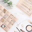 Voova Stackable Jewelry Organizer Tray with Lid, PU Leather Jewelry Storage Holder for Drawer Inserts, Jewellery Display Box Case for Earring Necklace Ring Watch Bracelet (Set of 4, Apricot)