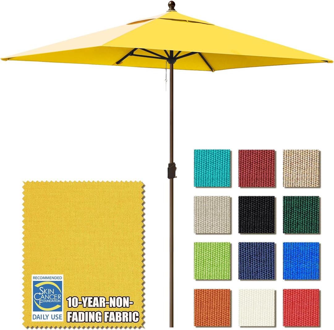 EliteShade USA 10-Year-Non-Fading 6.5x10Ft Rectangular Market Patio Umbrella, UPF 50+ UV Protection Performance Sun Umbrella, Heavy Duty Commercial Grade Outdoor Table Umbrella with Crank, Windproof Vented Top for Garden, Pool, Deck and Outdoor Playsets, Sunflower Yellow