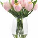 WELL KNOWN 12 Pcs Tulips Artificial Flowers in Vase, Real Touch Tulips with Vase with Upgrate Acrylic Water Flower Arrangements Centerpiece for Dining Room Table DecorationPink