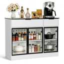 Buffet Cabinet with Drawers, Buffet Storage Cabinet with Transparent Glass Doors, Kitchen Supplies Storage Cabinet, Wooden Coffee Bar Table for Dining Room,Living Room Entrance, White