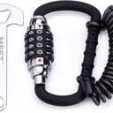 Motorcycle Helmet Cable Lock with 4 Digit Combination,Resettable Bike Lock with T Bar,Anti Theft Retractable Luggage Lock