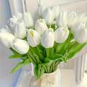 6 Pcs Tulips Artificial Flowers for Outdoors, Fake Plants Faux Plastic Silk Floral Arrangement for Home Indoor Outside Table Vase Garden Spring Decor 