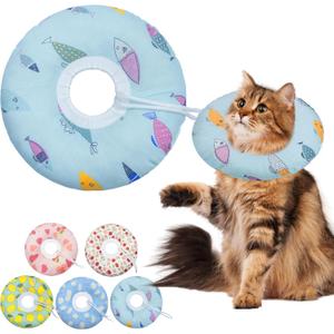 Seyezo Cat Cone Collar Soft, Adjustable Cat Recovery Collars Kitten Cones to Stop Licking, Cute Donut Cones for Cats After Surgery, Elizabethan Collar for Kittens After Spay(Blue Fish, Large)