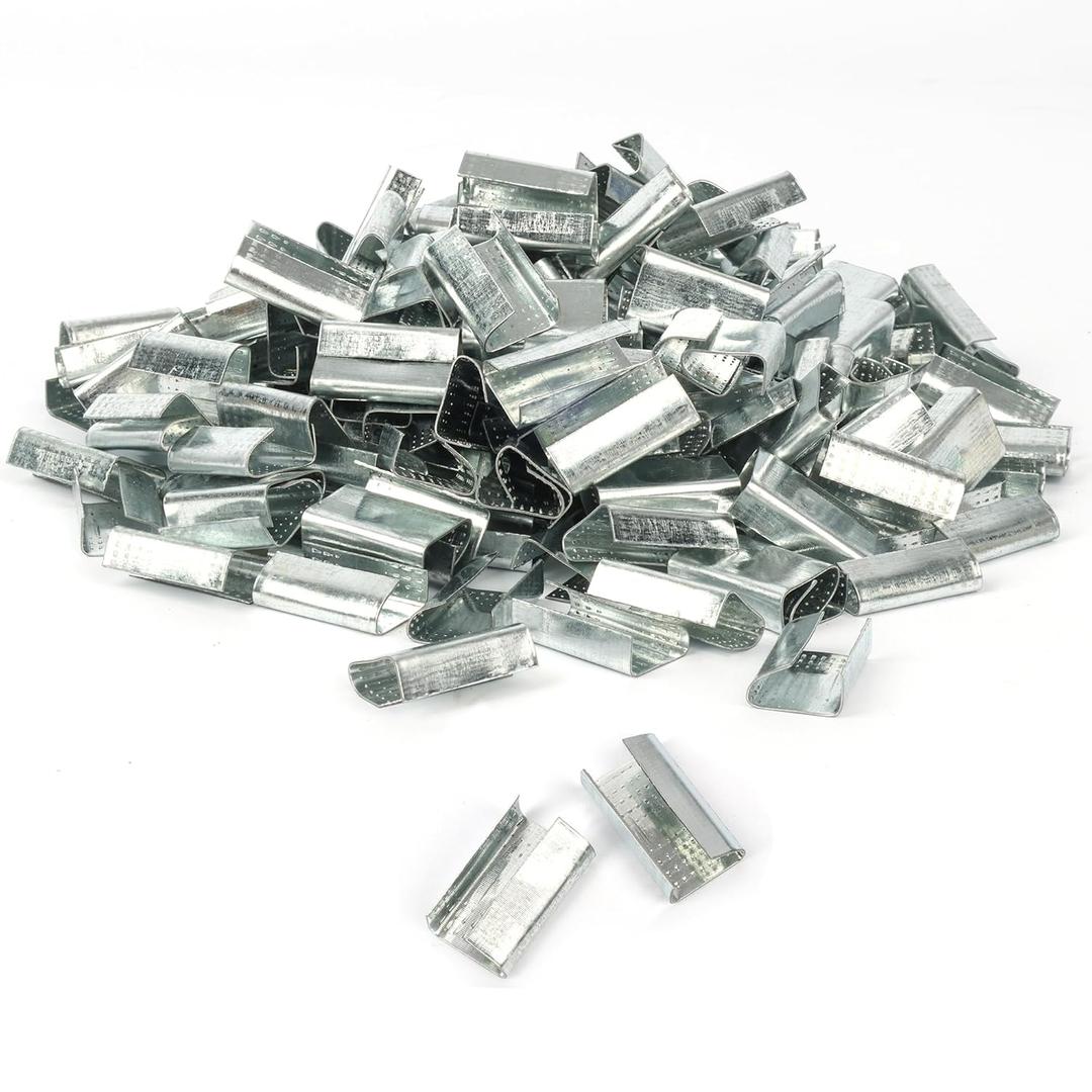 U.S. Solid 200PCS Packaging Strapping Open Serrated Seals for 1/2" Strap Width Polyester (PET) Strapping, Banding Strapping Clips Plastic Poly Strapping Metal Buckle