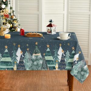 Horaldaily Christmas Tablecloth 6084 Inch Rectangular, Snow Trees Green Washable Table Cover for Party Picnic Dinner Decor