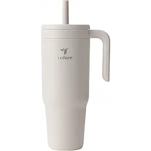 REDUCE Chiller Vacuum Insulated 40 oz Tumbler with Spill-Proof Silicone Straw - Sustainable Tritan Lid with Water Intake Markers - Soft Sit Base Travel Mug - Dishwasher Safe - Unbleached