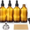 AOZITA 4 Pack, 4 oz Dropper Bottles with 1 Funnel & 4 Labels - Essential Oils Bottles for Health, Personal Care & Beauty - 120ml Thick Dark Amber Glass Tincture Bottles with Eye Droppers, Leakproof
