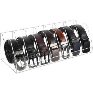 XZQTIVE Belt Organizer, Acrylic Belt Storage Holder for Closet with 7 Compartments, Clear Display Case for Ties,Socks