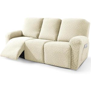 2026 Sofa Recliner Cover 5-Piece (69"-91") Super Soft Recliner Couch Covers with Big Pocket & Anti Slip Ties Stay in Place, Stretch Lazy Boy Reclining Couch Sofa Slipcover Durable Washable, Beige