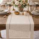 Fennco Styles Toscana Handmade Hemstitch Contemporary Linen Blend Table Runner for Dinner Table, Picnic Table, Parties, Wedding Decorations, Exhibitions, Natural, 16 x72 Inch