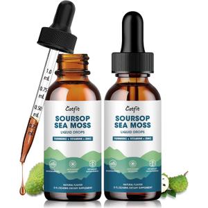Catfit Soursop Graviola Liquid Drop  2 Pack Soursop Drops with Sea Moss & Turmeric, Cellular Support & Immunity Boost Liquid Supplement, 2 Fl Oz