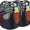 2 Pcs Strong Mesh Pop-up Laundry Hamper, Quality Pop Up Hampers for Laundry with Durable Handles Solid Bottom High Carbon Steel Frame, Easy to Open and Fold Flat for Storage(Black)
