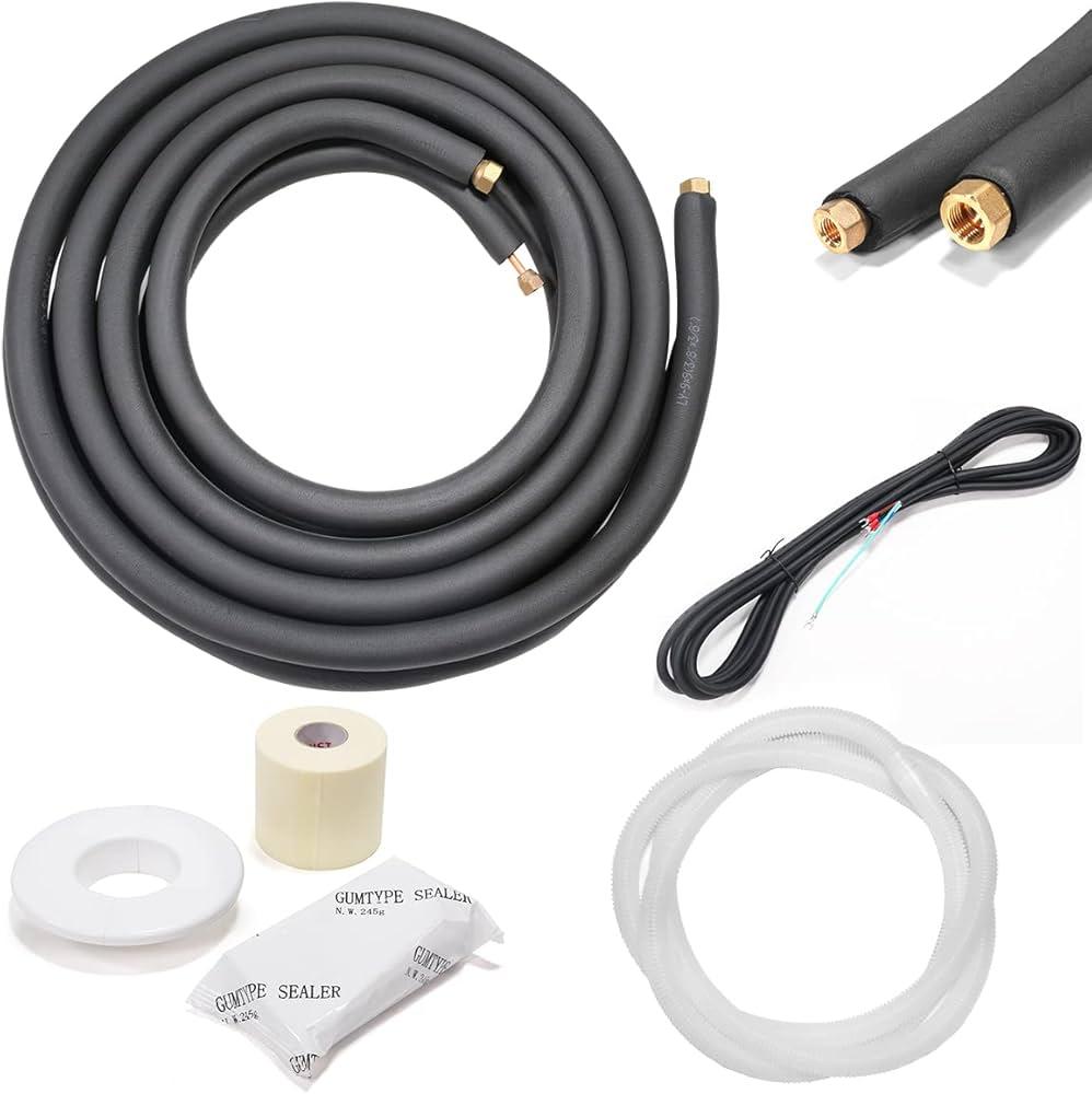 Barton 14.76Ft. Mini Split Installation Kit Line 1/4" & 3/8" Insulated Coil Copper Pipes Air Conditioner HVAC & Heating, With Cable Wire Included