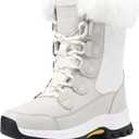 COOJOY Womens Waterproof Winter Snow Boots Warm Shoes Furry Mid Calf Lightweight Walking Hiking Booties (8, Beige White)