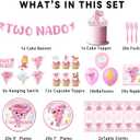 132PCS Pink Tornado Party Supplies Birthday Decorations for Girls Tornado 2nd Disposable Plates Napkins Set, Banner, Hanging Swirls, Tablecloth, Cake Topper, Balloon,Tornado 2nd 2 Year Old Baby Shower