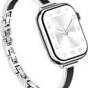 Supoix Slim Bracelet Bands for Apple Watch Women, Chic Thin Metal Band with Embedded Silicone Accents and Easy-Adjust Clasps, Compatible with Apple Watch Series 11/ 10 42mm, Series 9/ 8/ 7 41mm, Series 6/ 5/ 4/ SE 40m, Series 3/ 2/ 1 38mm (Sliver + Black)