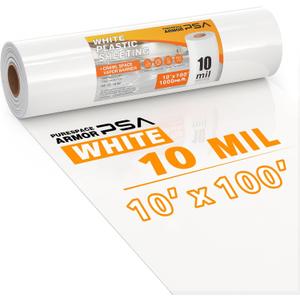 Crawl Space Vapor Barrier, 10mil Film, 10'x100', White Plastic Sheeting - Thick Plastic Sheeting, Heavy Duty Polyethylene Film, Drop Cloth Vapor Barrier Covering for Crawl Space, Garden, Basement