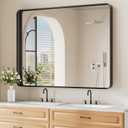 Koonmi Black Bathroom Mirror for Wall, 36x48 Inch Matte Metal Deep Framed Rounded Rectangle Wall Mirror for over Sink, Shatterproof Tempered Glass Mirrors for Bathroom, Hang Vertically or Horizontally