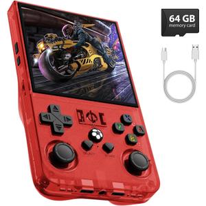 R36MAX Retro Gaming Console, 4.0 Inch Handheld Game Console with 64GB Classic Video Games Inchluded,Support 30+ Simulators,Hand Held Game Console for Christmas (Red)