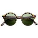 zeroUV Vintage Inspired Classic Half Frame Semi-Rimless Round Circle Sunglasses (Tortoise Green), Pack of 2