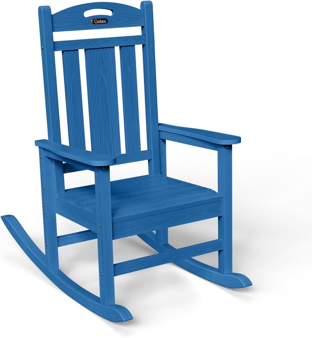 Ciokea Outdoor Rocking Chair, Navy Blue HDPE Rocking Chairs for Outside, All-Weather Comfortable Patio Rockers for Front Porch Deck Balcony