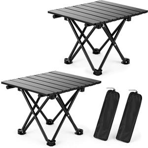 2 Pack Portable Camping Table Foldable, Ultralight Small Folding Beach Table with Carry Bag for Outdoor Travel, Beach, Camp, Picnic, BBQ, Cooking, Festival, Boat, Home Use (Black-S), 16.5 x 13.9 x 11.5 inches