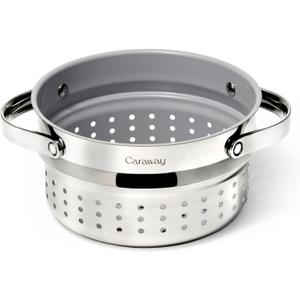 Caraway Steamer - Stainless Steel Steamer with Handles - Non Stick, Non Toxic Coating - Steam Veggies, Seafood, and More - Compatible With Our Dutch Oven or Sauce Pan - Small