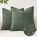 Kevin Textile Waterproof Decorative Pillow Covers Olive Green 16x16 Inch Pack of 2 Soft Boucle Textured Throw Pillowcases Elegant Accent Pillows for Couch Sofa Chair Bed Home Decor Indoor Outdoor