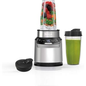 Ninja | Blender | Nutri Pro | Single Serve | For Smoothies, Salsa, Shakes and Frozen Drinks | Includes 2 Smoothie Cups & Lids | Crushes Ice, Fruit & Veggies |Silver | BN401