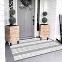 OJIA Entryway Rug 3'x5' Cotton Hand Woven Front Door Mat Outdoor Doormat Machine Washable Outdoor Rugs Grey and White Striped Entry Rug Porch Rugs for Farmhouse/Bedroom/Home Entrance Decor