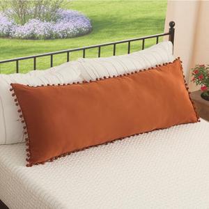 MOVE OVER Burnt Orange Body Pillow Cover 20x54 Body Pillow Case 100% Soft Washed Microfiber Boho Body Pillow Cover Set of 1 Vintage Pom Pom Fringe Design Bohemian Long Body Pillow Cover