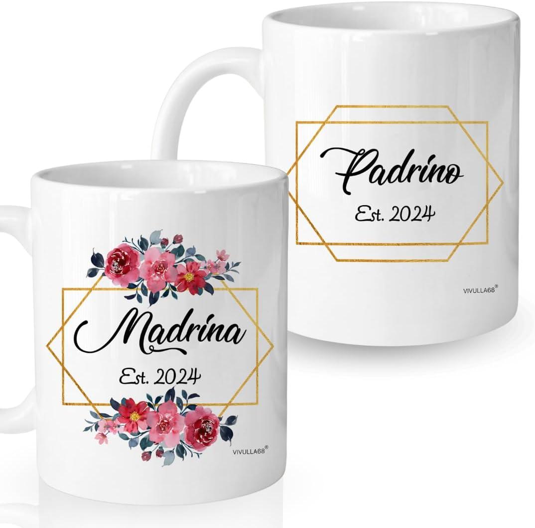 Padrinos De Bautizo Propuesta Set 2 Tazas Caf 11Oz, Godparents Proposal Gift, Quieren Ser Mis Padrinos De Bautizo, Quieres Ser Mis Padrinos De Bautizo (Standard, Padrinos 2024 Red)