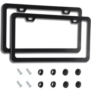 2PCS Matte Black License Plate Frames - No-Cover State Name - Premium Rust Proof Aluminum License Plate Holder for Women and Men, Universal Car Plate Frame with 2 Holes, Easy to Install
