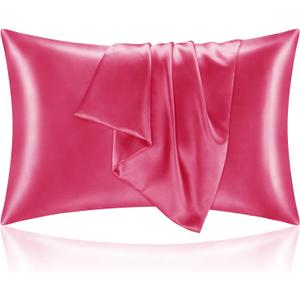 2 x BEDELITE Satin Pillowcase for Hair and Skin, Super Soft and Cooling Similar to Silk Pillow Cases 2 Pack with Envelope Closure, Gift for Women Men(20"x36" King Size, Hot Pink)