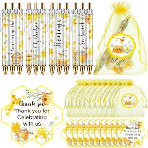 Chuangdi 50 Sets Baby Shower Favors Gifts for Guests Includes 50 Pcs Ballpoint Pens, Thank You Cards and Organza Bags(Bee)