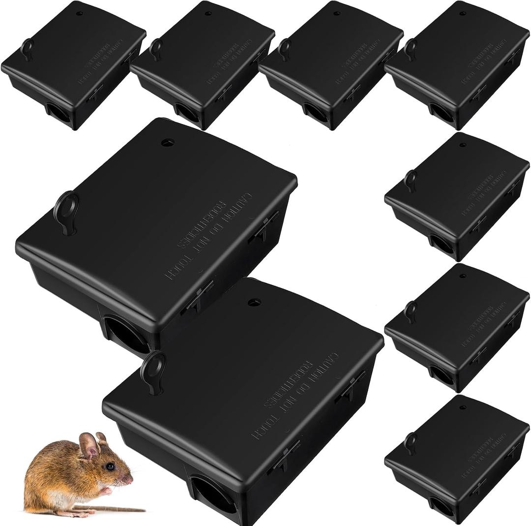 Qualirey 8 Pack Rat Bait Station with Key,9.8 x 7.5 x 3.9 in,Classic | Fits Rats and Mice, Rodents with Lockable, Durable Reusable Plastic, Ideal for Yards, Garages and Outdoor
