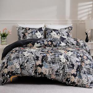 LONAVA Queen Flower 3 Pcs Duvet Cover Set, Breathable Soft Microfiber Black Lining Comforter Cover with Zipper Closure, and 2 Anti-Pilling, Fade Resistant Pillowcases, Midnight Blossoms