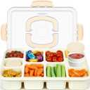 Caperci Original Snackle Box Container - 10-Compartment Divided Snack Serving Tray with Lid & Handle, 2 Dressing Containers, Perfect for Picnic, Leak-Proof, Dishwasher Safe, BPA-Free (Cream)