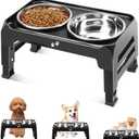 COMESOON Elevated Dog Bowls for Small Medium Dogs, 3 Height Adjustable Raised Stand with 2 Thick 6" Stainless Steel Food Bowls, Non-Slip Feeder Adjusts to 2.75", 6", 7.5", Black