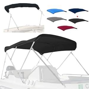 Seapisode 3 Bow Fade and Crack Resistant Bimini Top Replacement Cover，600D Marine Grade Polyester Waterproof Sun Shade Boat Canopy，Easy Install Zipper Sleeves Boat Awning, Black 6'L 67"-72" W