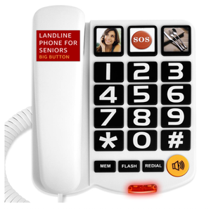 Uvital Large Button Phones for Seniors, White Corded Landline Phone with 3 One-Touch Dialing Big Buttons, Hands-Free, Loud Ringer, Adjustable Volume, Easy for Visually Impaired Telephone for Seniors