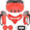 VR Silicone Case for Meta Quest 3, Accessories for Oculus Quest 3, Face Cover, Controller Grips, Shell Cover, Lens Cover, Disposable Eye Cover (Red)