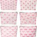 Kacctyen 3 Pack Pink Coquette Bow Makeup Bag Preppy Cosmetic Bags Zipper Pouch Travel Toiletry Bag Pink Trendy Pouch Bag Gift for Coquette Birthday Paty Favor Girls Travel Storage Accessories