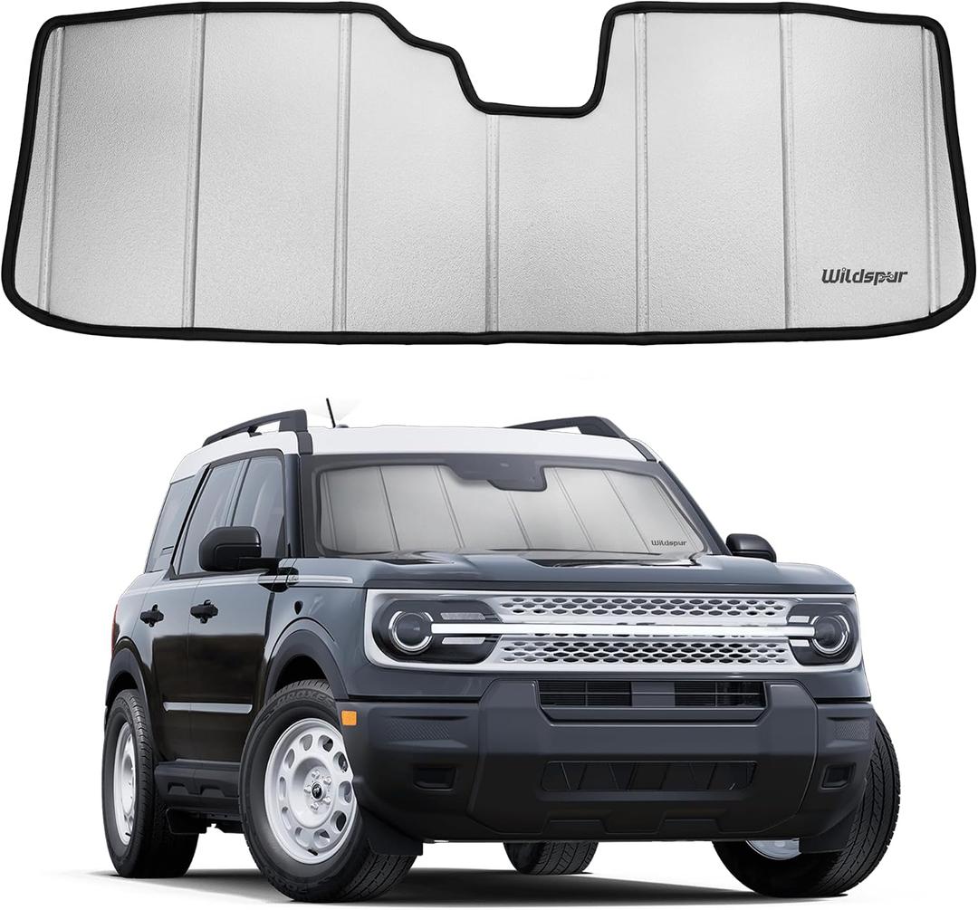 Custom Fit 2021-2025 Bronco Windshield Sun Shade for Ford Bronco 2021 2022 2023 2024 2025 - Upgraded 6-Layer Triple Laminate Core Front Window Shade - Accordion Folding Design with Storage Bag